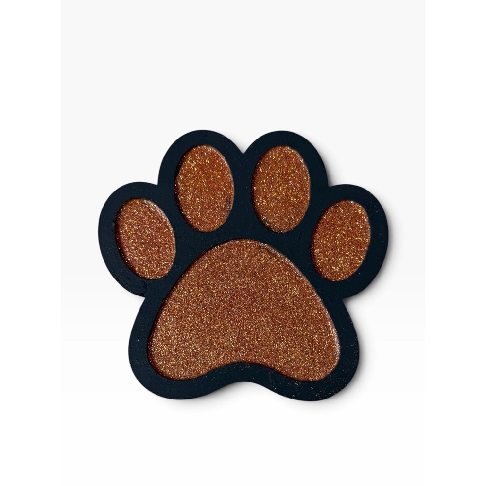 Hand Crafted Wood Paw Print Home Decor Sign black brown glitter